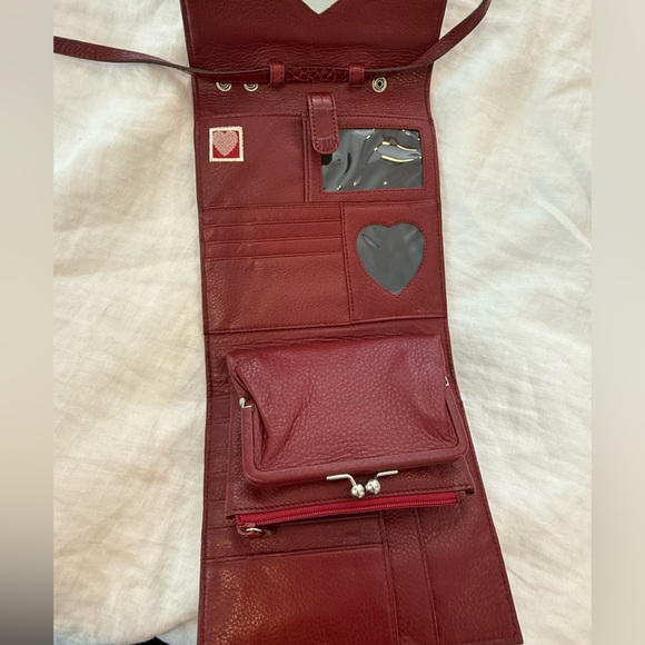 Brighton Burgundy Tri-Fold Crossbody Wallet Purse – Heart Mirror - Picture 6 of 11